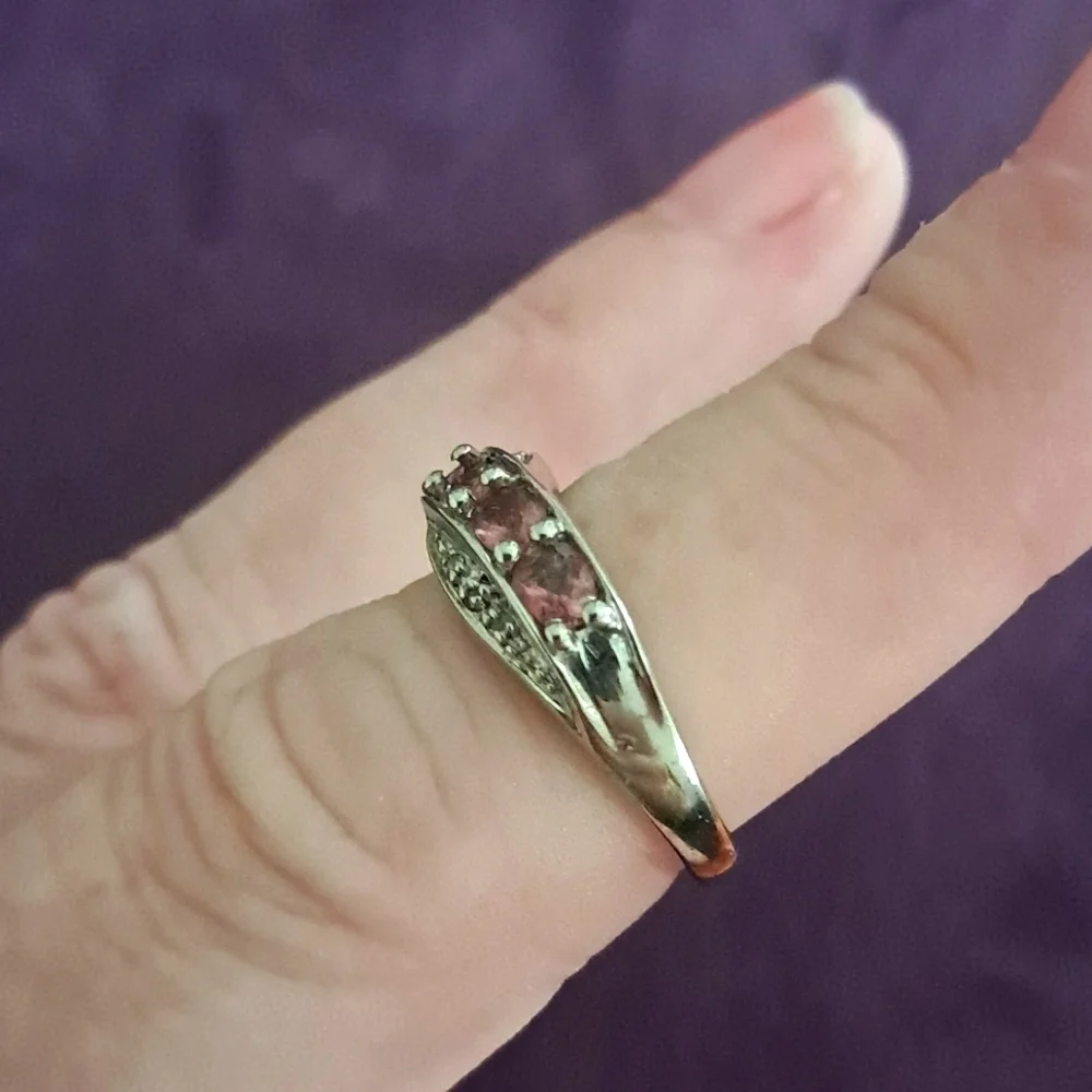 Ouro Fino Rubellite & White Topaz Ring 925 Sterling Silver